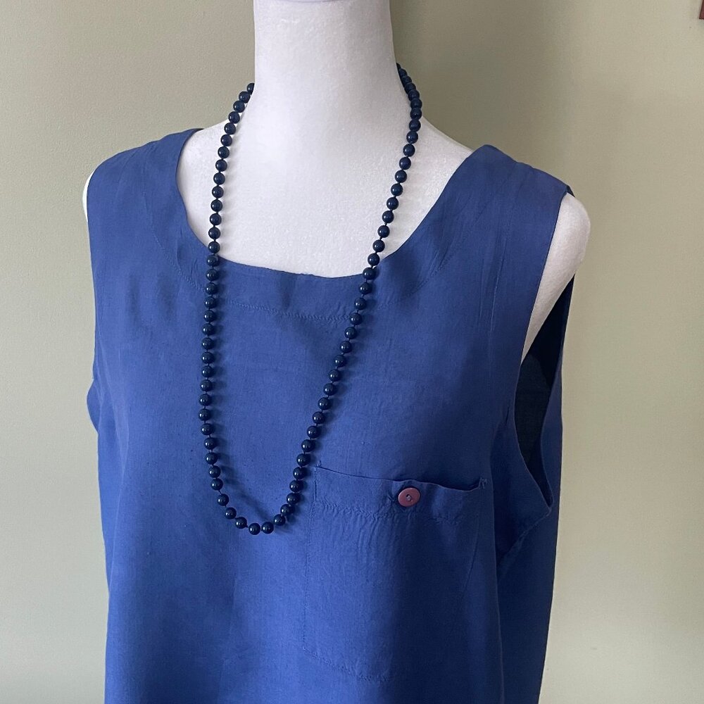 Vintage Deep Blue Bead Knotted Cord Necklace